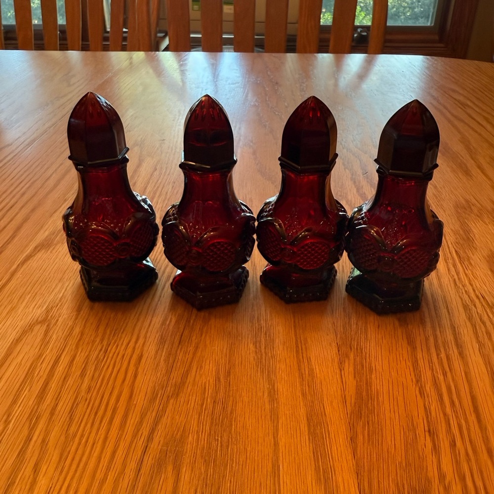 2 Sets of Vintage Avon Cape Cod Ruby Red Glass Salt & Pepper Shakers